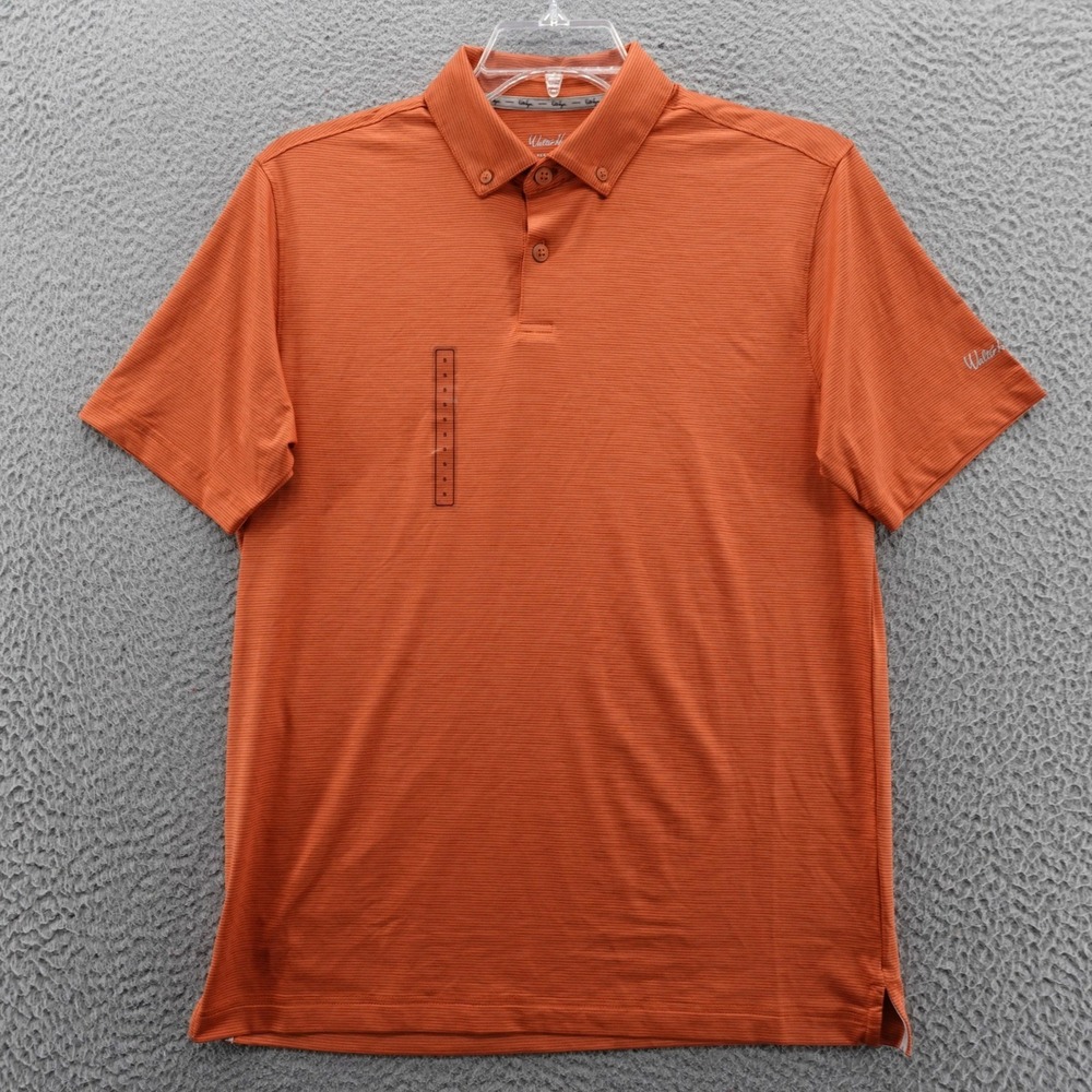 Walter Hagen Mens P11 Champ Stripe Polo Orange Golf Shirt Small Performance NEW